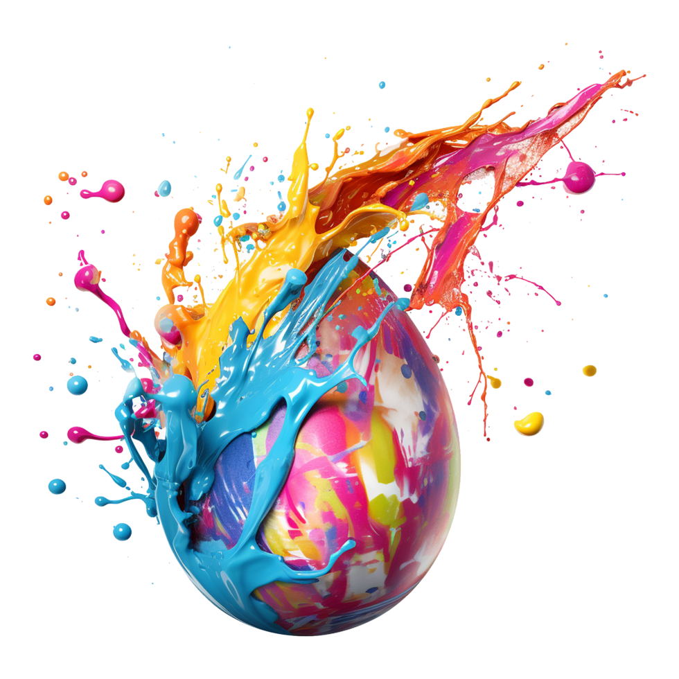 AI generated Colorful splash easter egg isolated on transparent background png