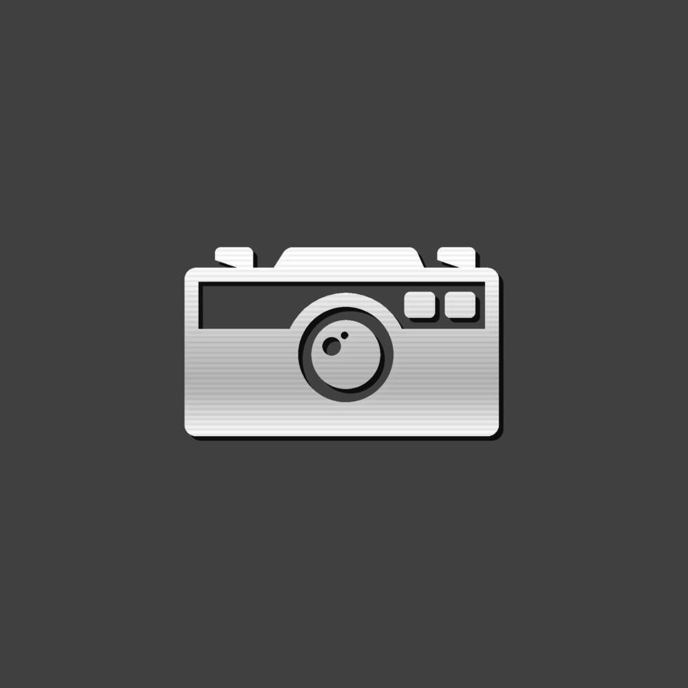 Range finder camera icon in metallic grey color style. Digital photography film vector