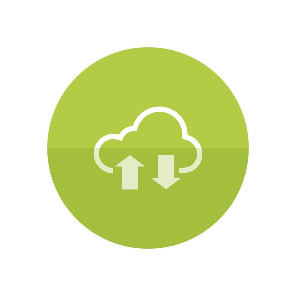 Cloud icon with arrows in flat color circle style. Computing data storage file hosting vector