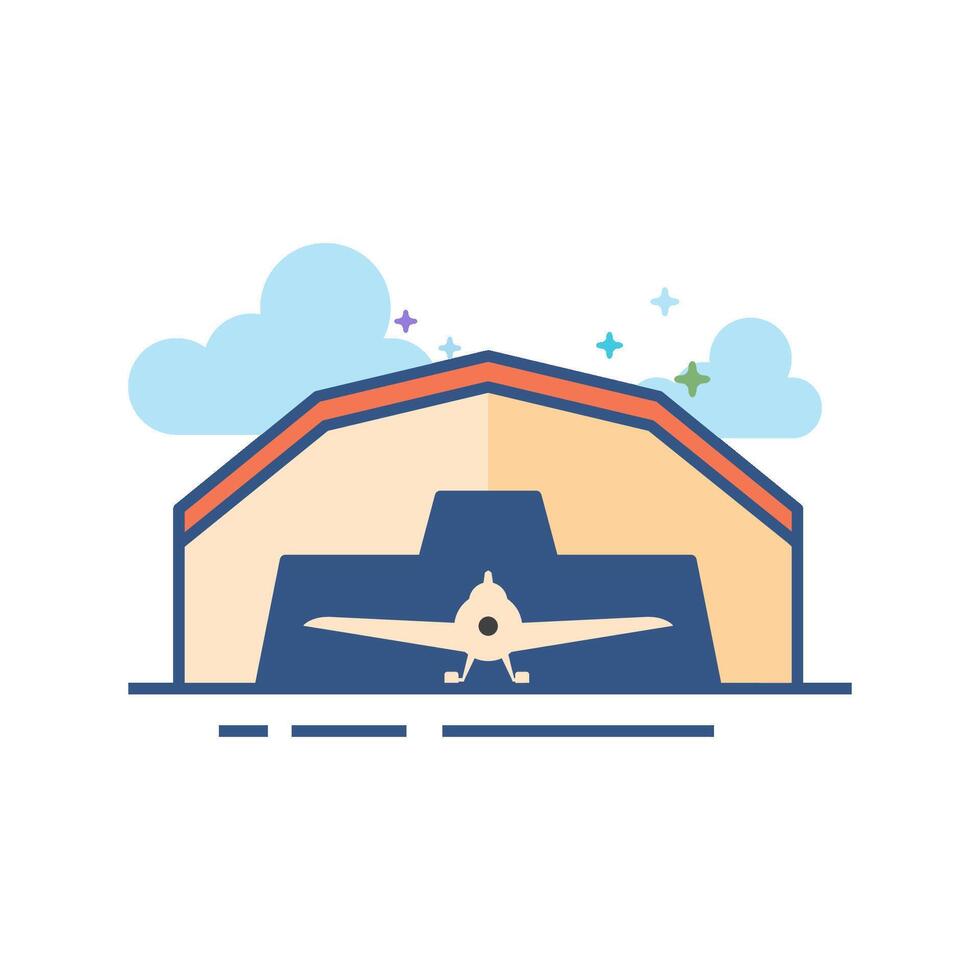 Airplane hangar icon flat color style vector illustration