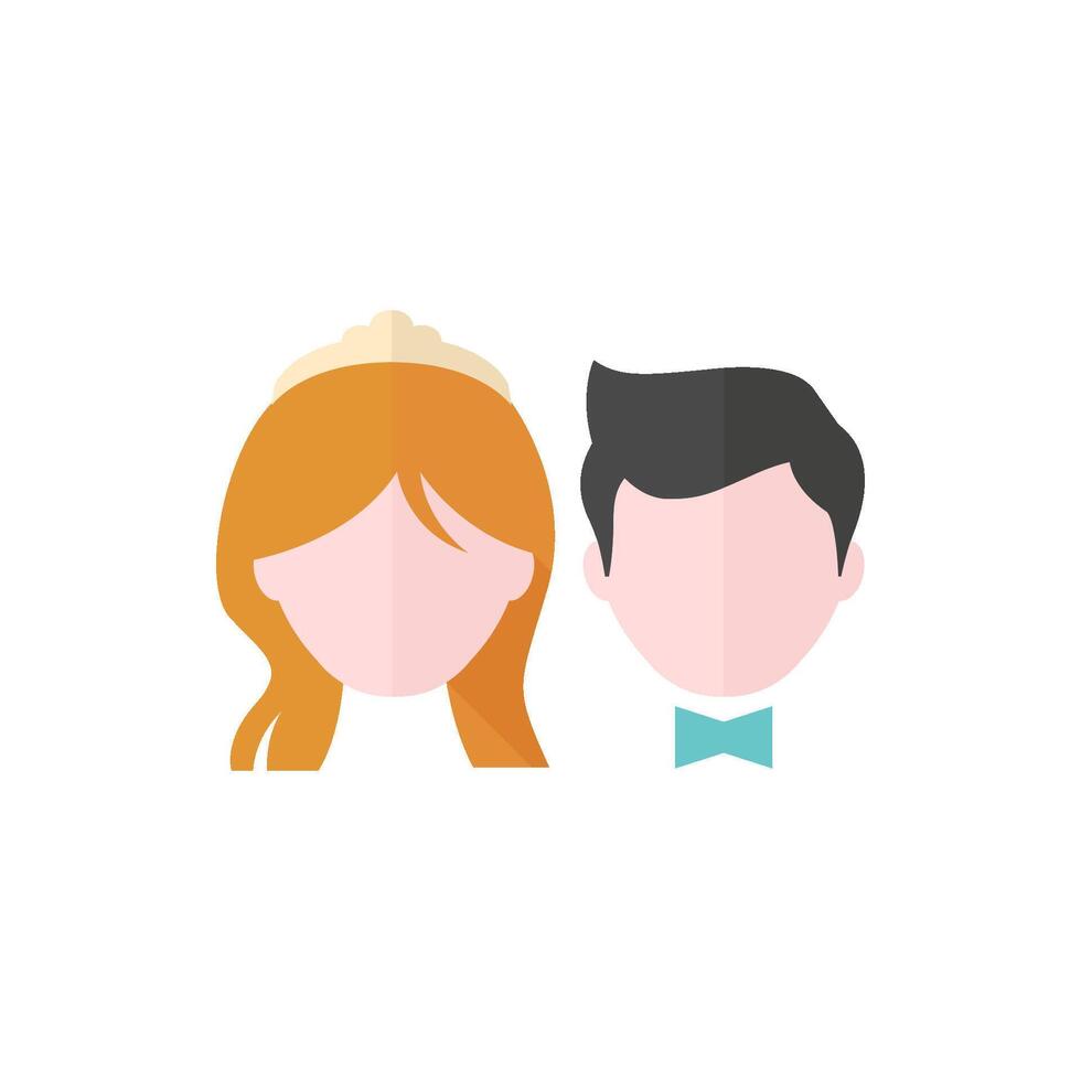 Bride and groom icons in flat color style. Married couple newlywed vector