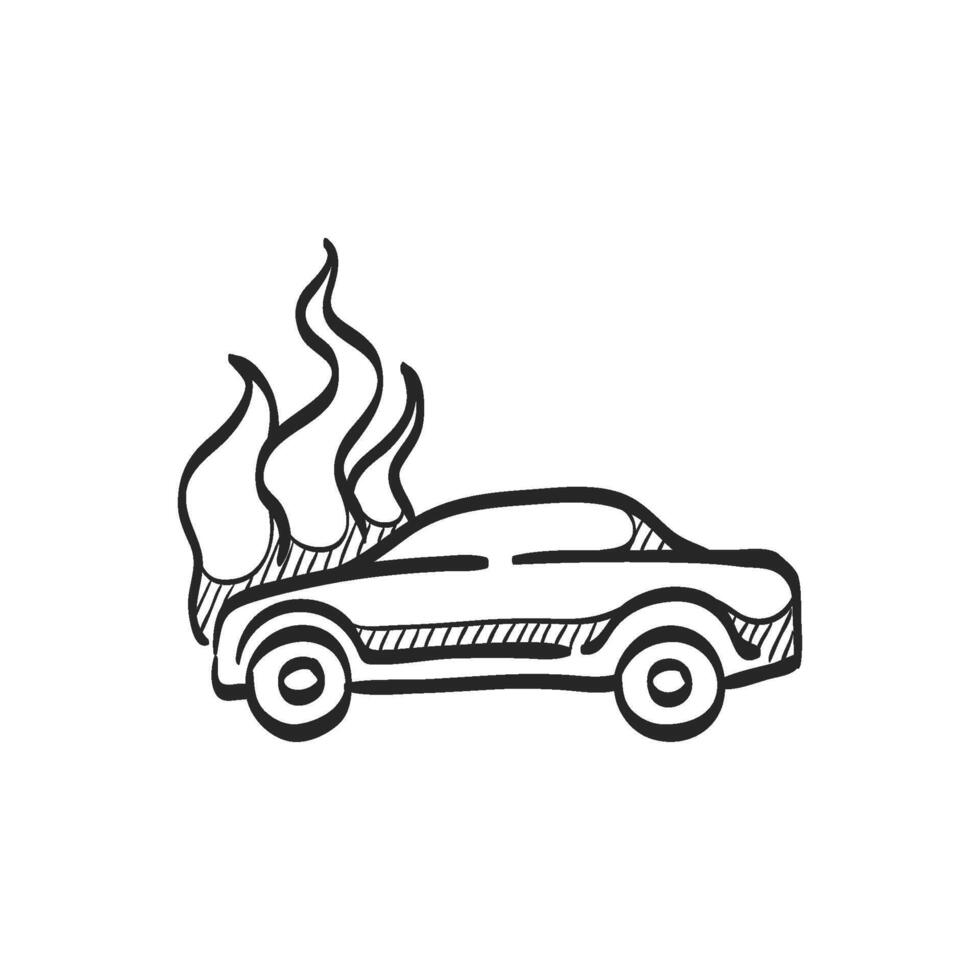 mano dibujado bosquejo icono coche en fuego vector