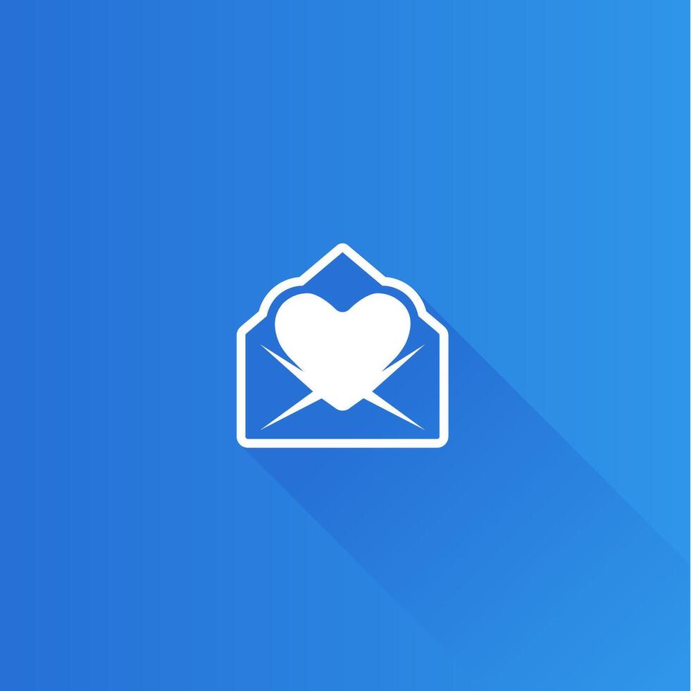 Envelope with heart flat color icon long shadow vector illustration