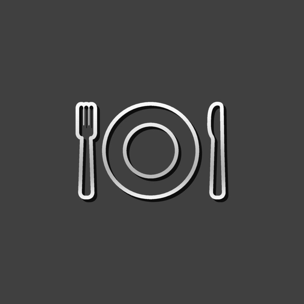 Dishes icon in metallic grey color style. Spoon fork dinner breakfast vector