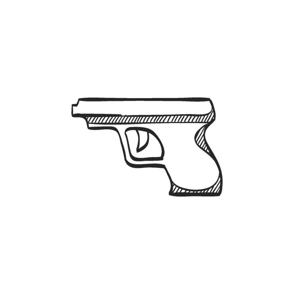 Hand drawn sketch arm gun in vintage vector illustration