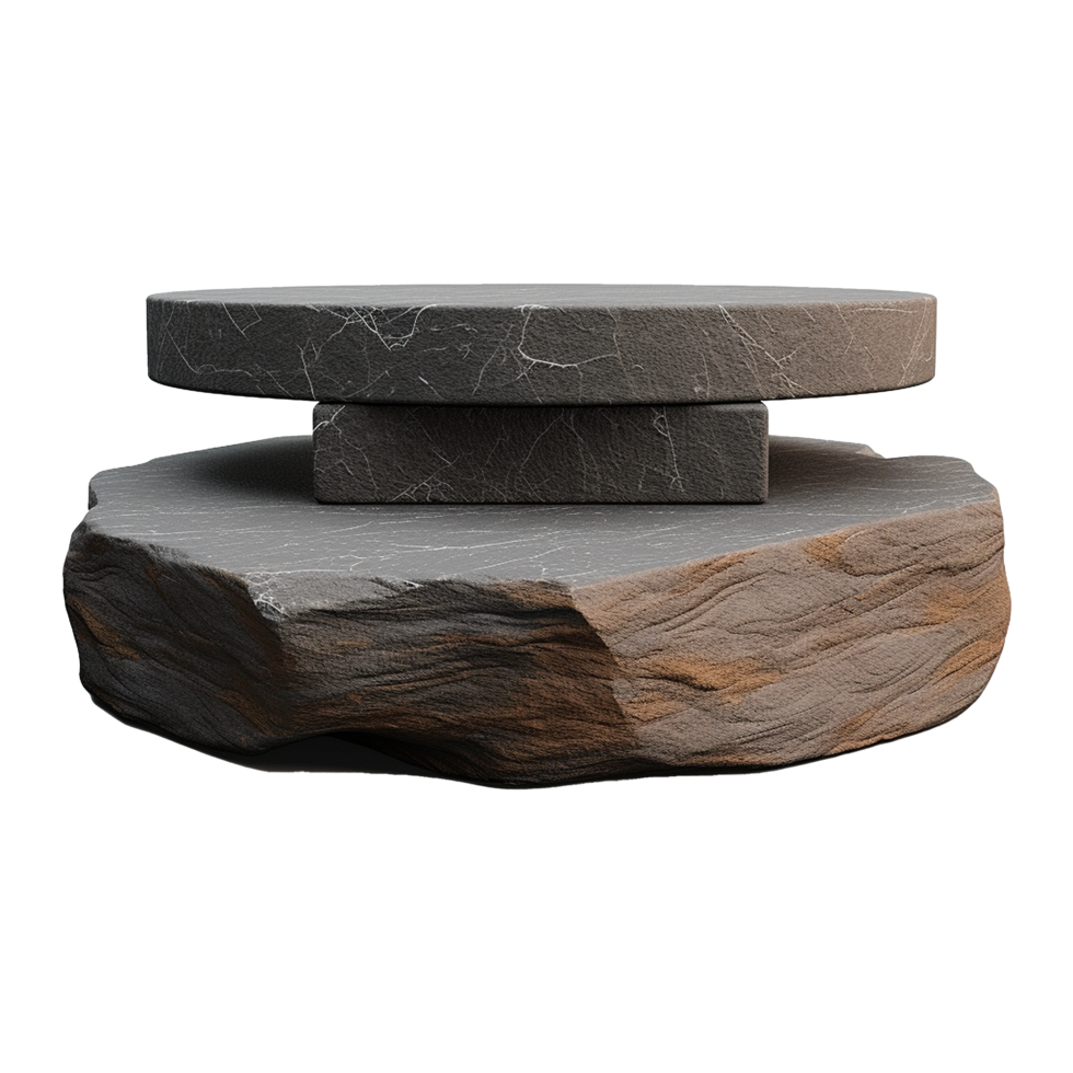 AI generated Flat rock stone podium for display product isolated on transparent background png