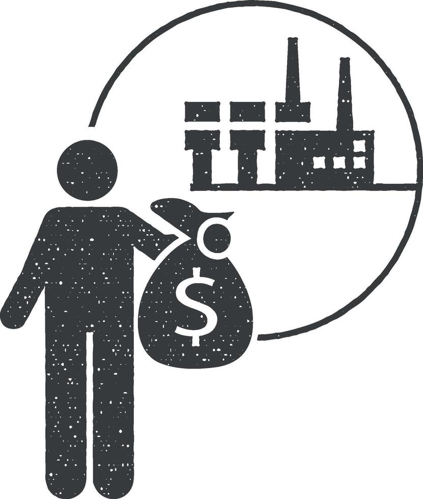 Factory, investor icon vector illustration in stamp style