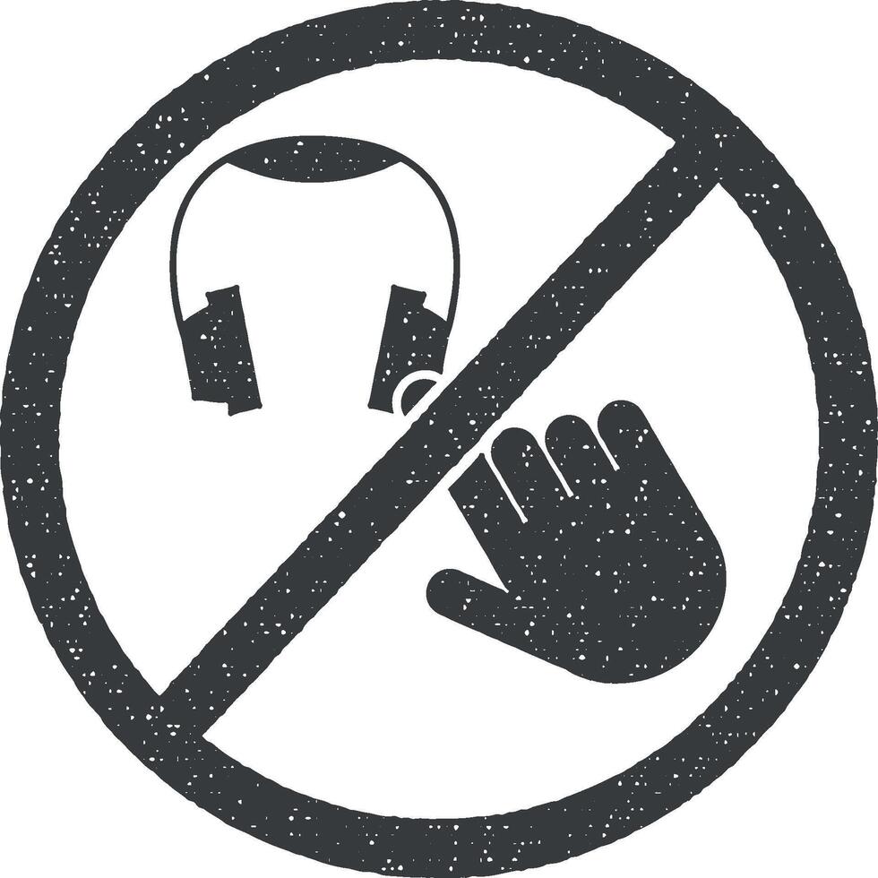 hacer no tocar, auriculares icono vector ilustración en sello estilo