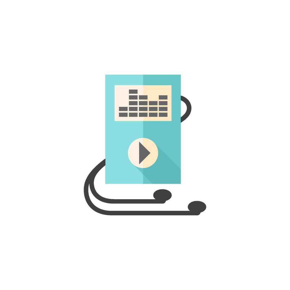 Music player icon in flat color style. Electronic entertainment portable audio headphones vector
