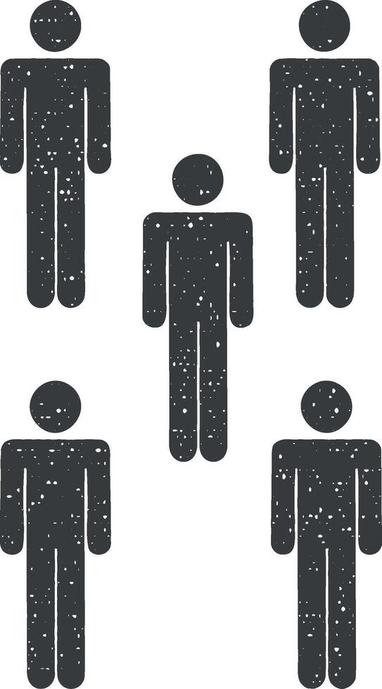 people, five, group icon vector illustration in stamp style
