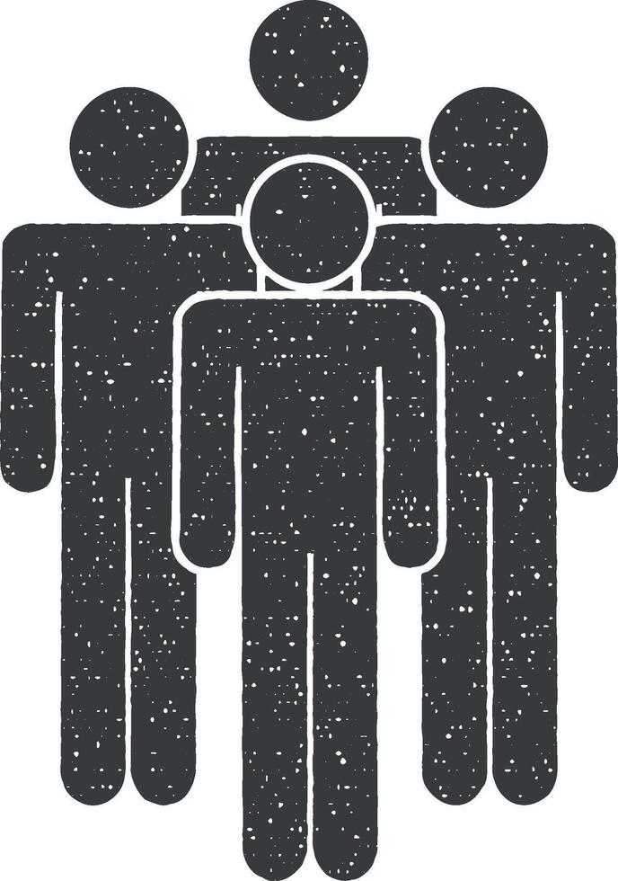 people, four, team icon vector illustration in stamp style