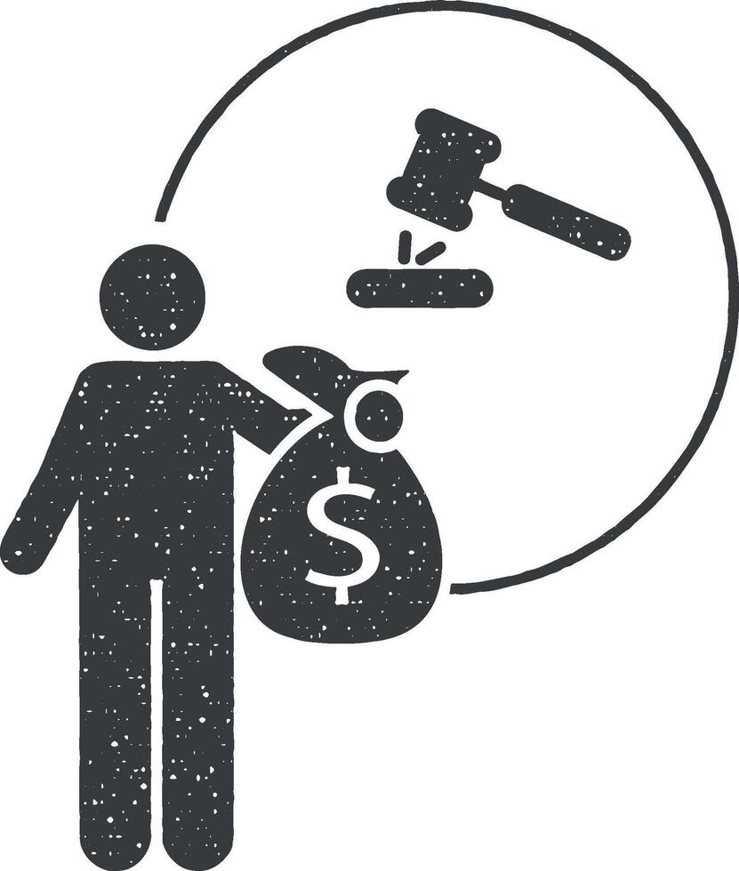 Investor, court icon vector illustration in stamp style