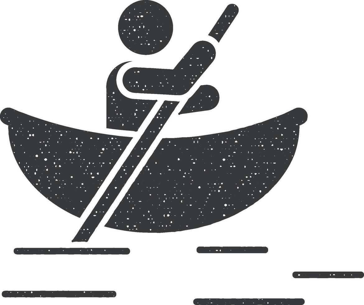 hombre canoa río barco aventuras icono vector ilustración en sello estilo