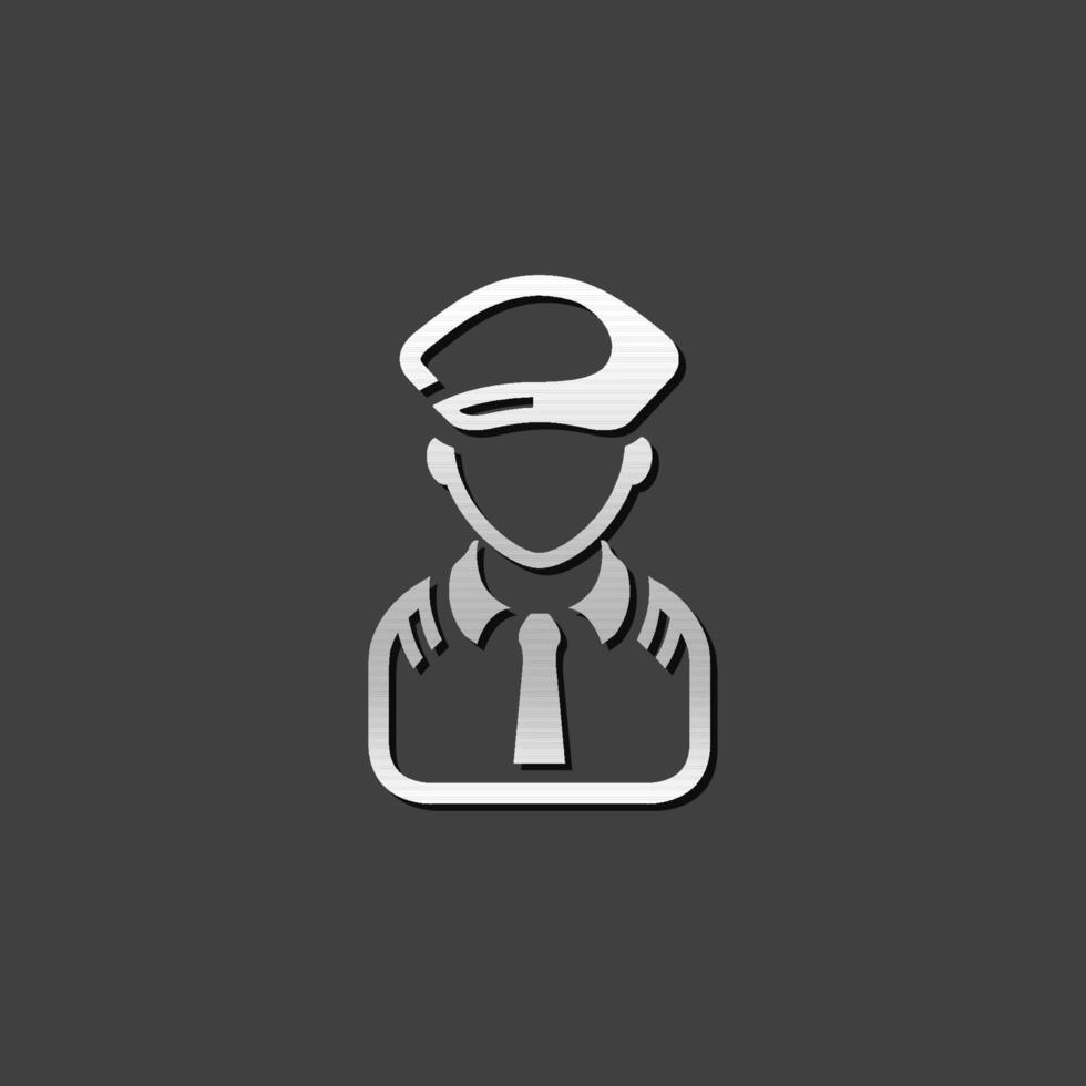 Pilot avatar icon in metallic grey color style. People aviation airplane vector