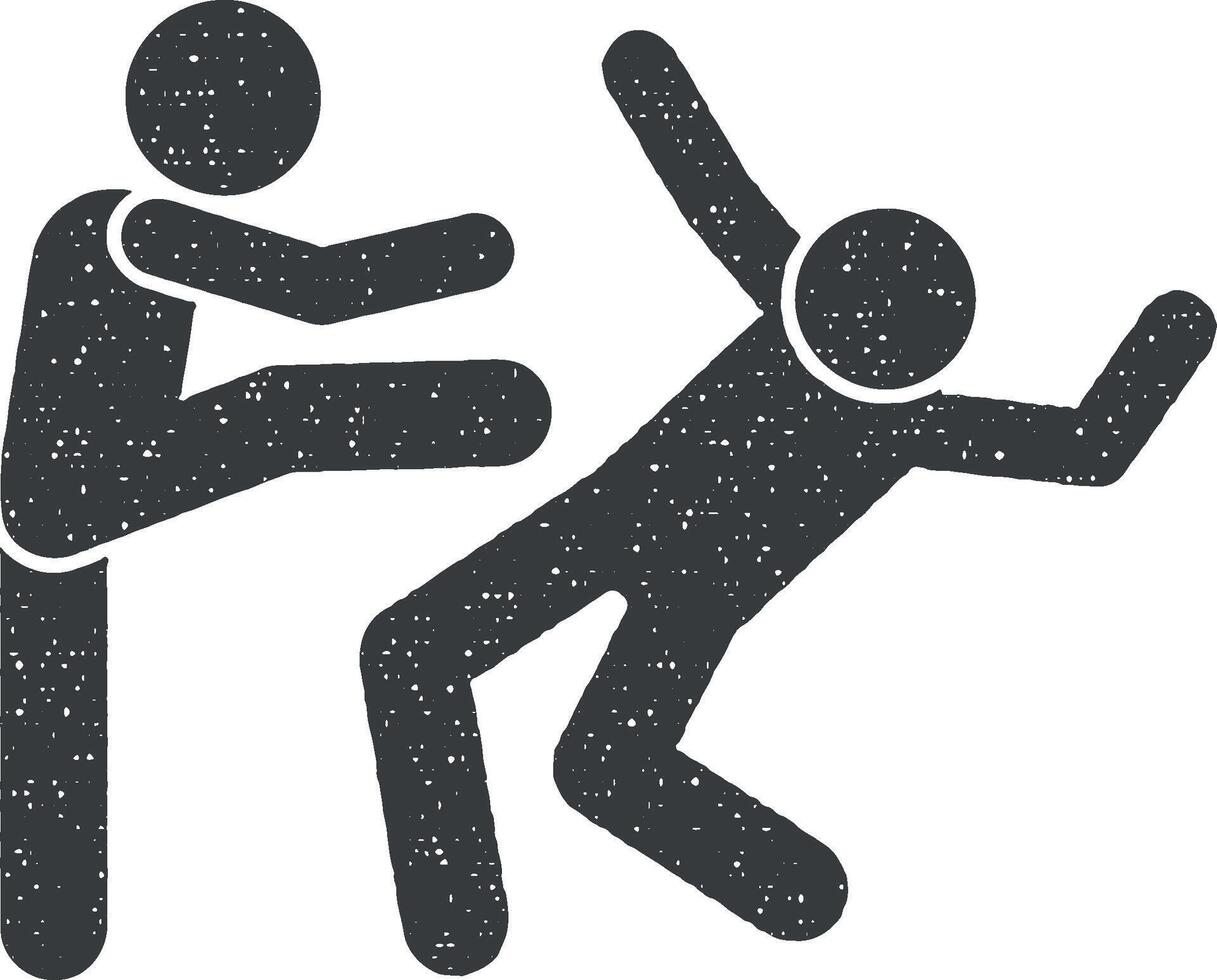 Kick men stomach icon vector illustration in stamp style