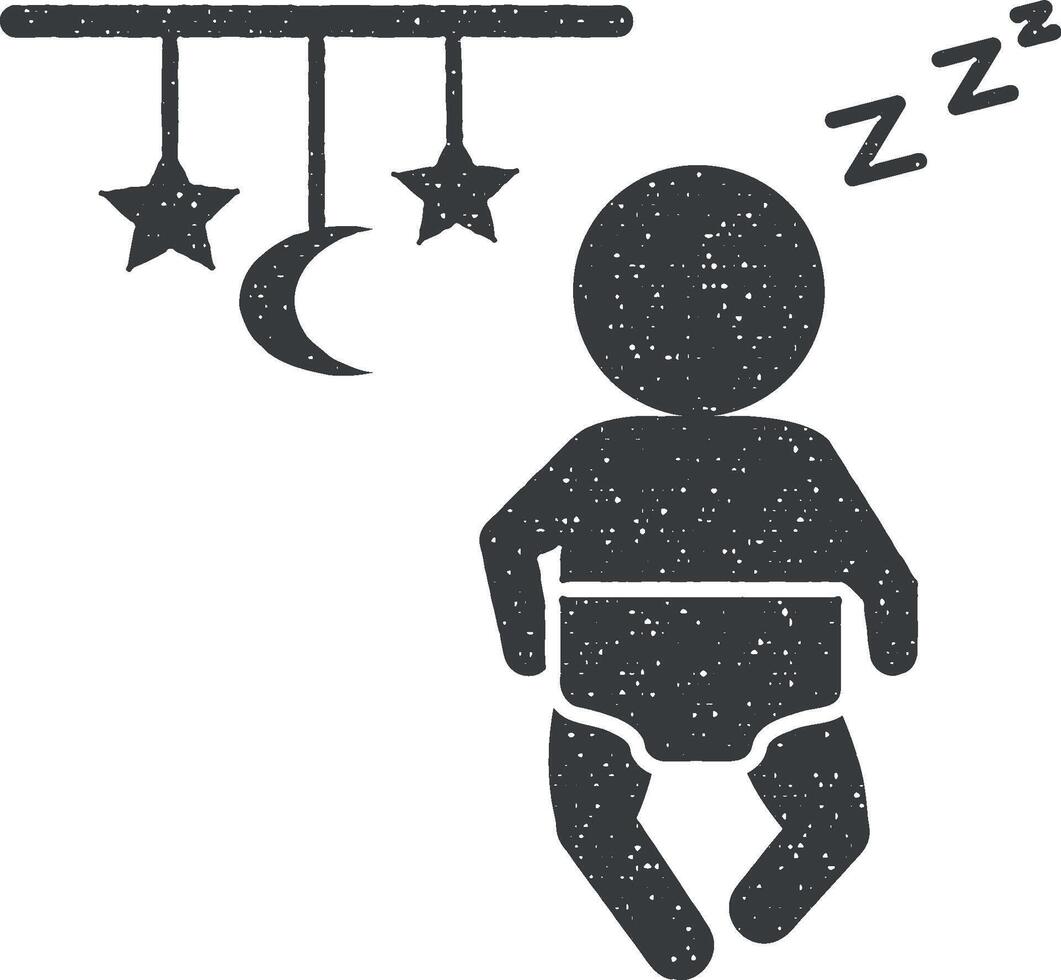 Baby, sleepiness icon vector illustration in stamp style