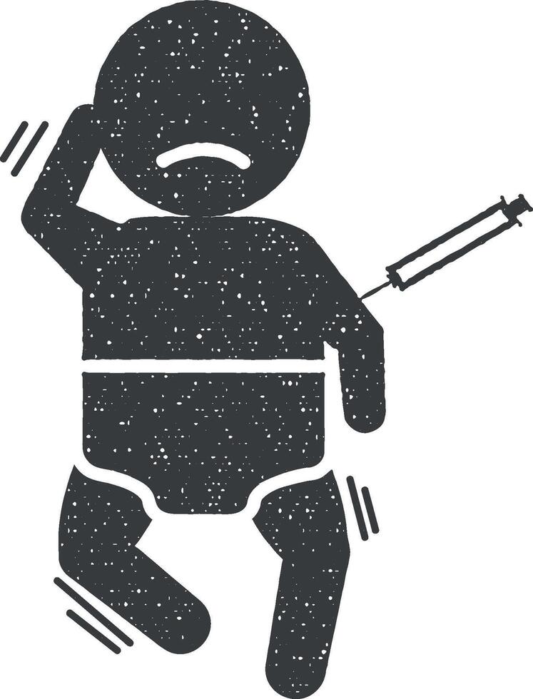 Baby, ill, sick, temperature icon vector illustration in stamp style