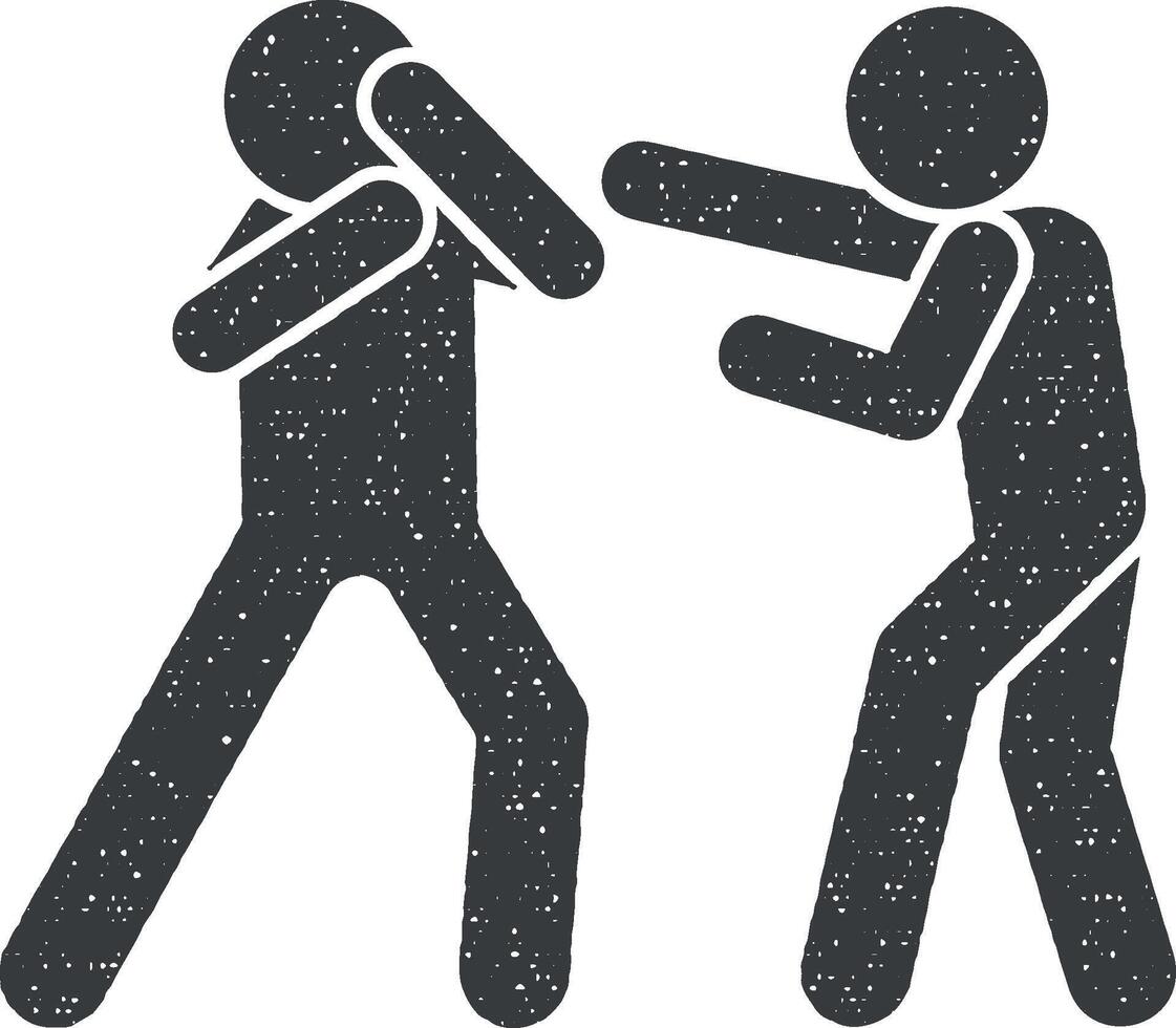 Punch men kick icon vector illustration in stamp style
