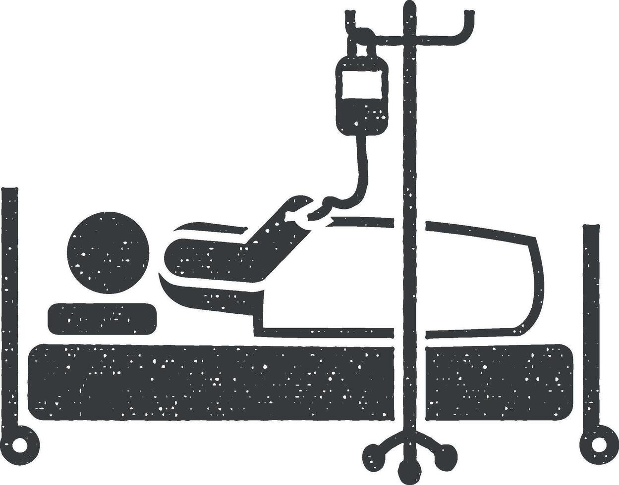 cama, sangre, hospital, paciente, enfermo icono vector ilustración en sello estilo