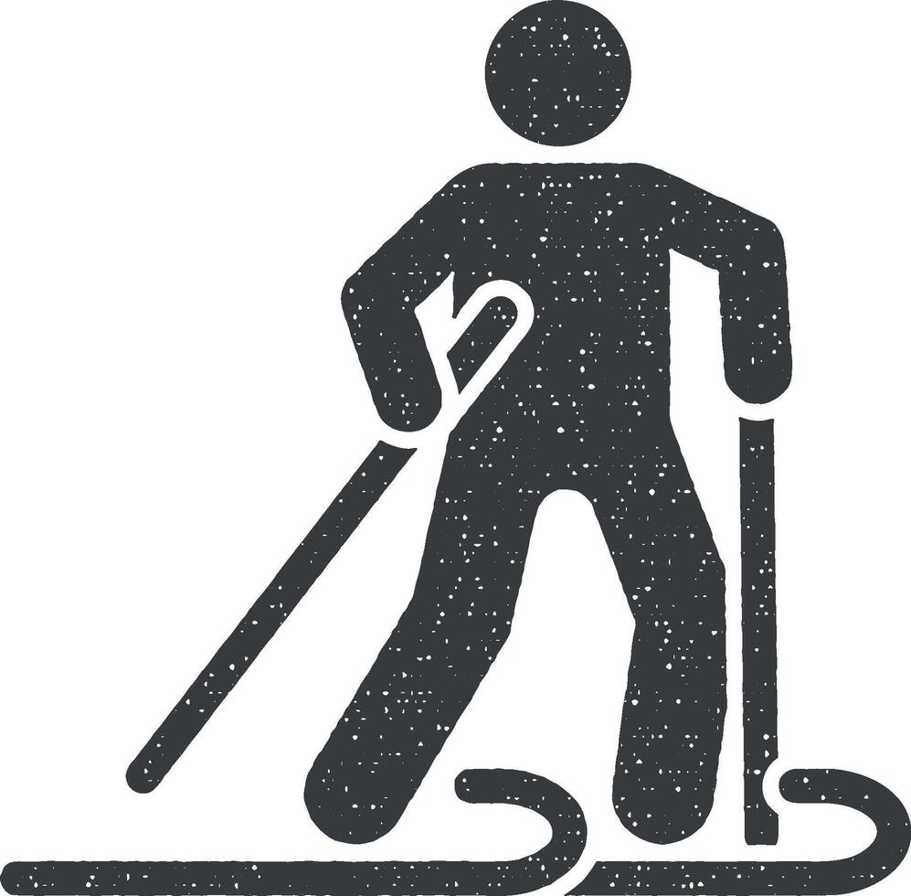 Man ski snow adventure icon vector illustration in stamp style