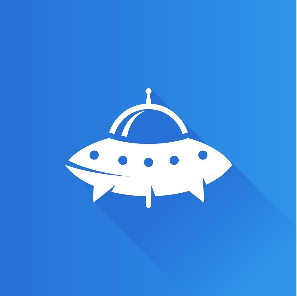 Flying saucer flat color icon long shadow vector illustration