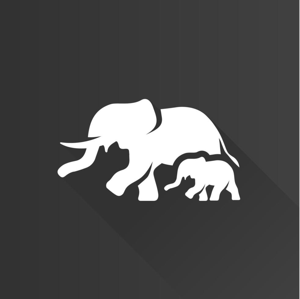 Elephant flat color icon long shadow vector illustration