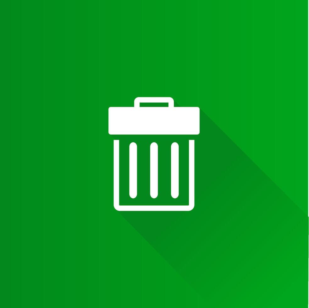 Trash bin flat color icon long shadow vector illustration