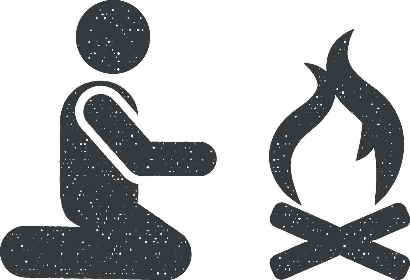Adventure man campfire expedition icon vector illustration in stamp style