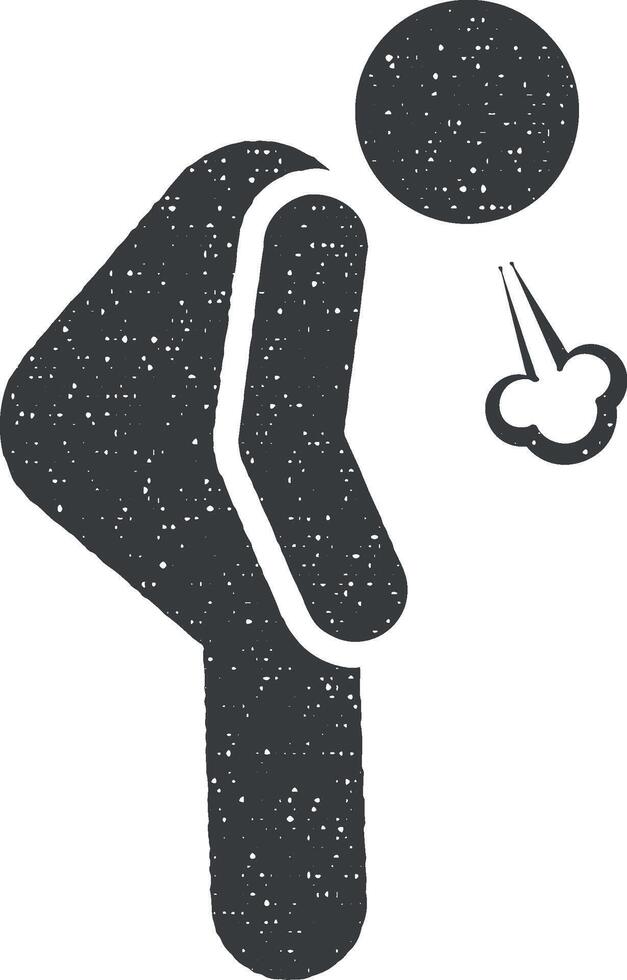 Puke, man, vomit icon vector illustration in stamp style