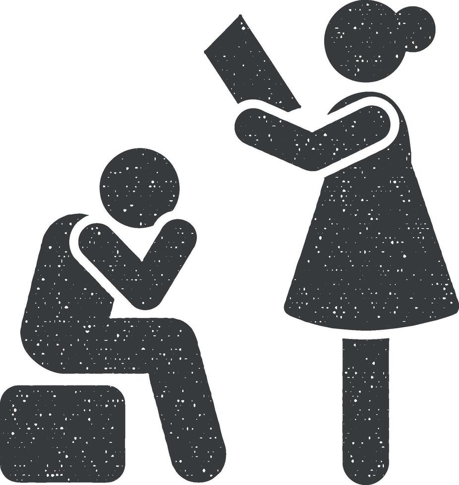 Mother explain boy read angry pictogram icon vector illustration in stamp style