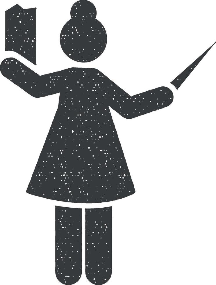 Woman teacher learning college pictogram icon vector illustration in stamp style