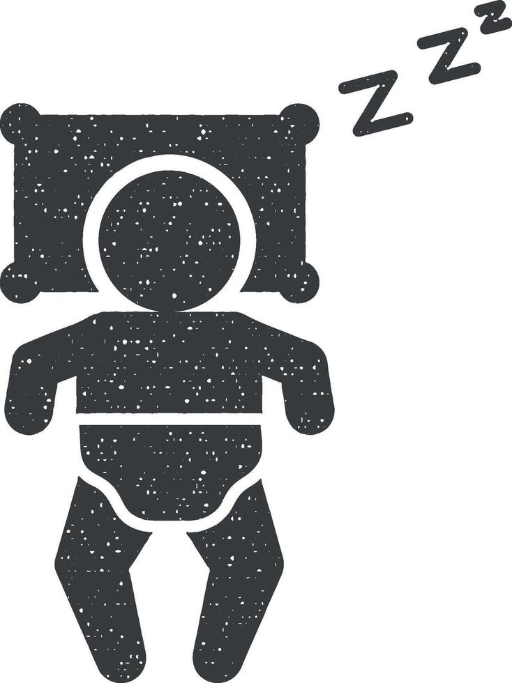 Baby, sleep icon vector illustration in stamp style