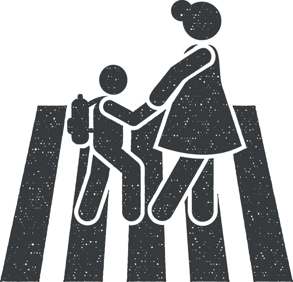 Mother student go way pictogram icon vector illustration in stamp style