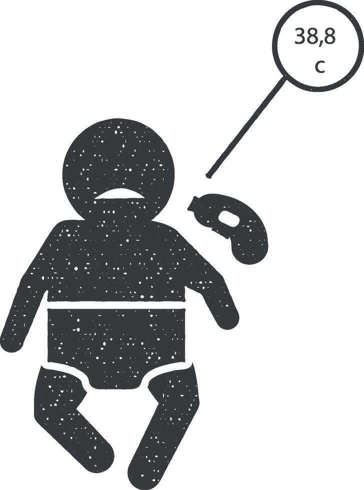 Baby, high temperature, ill icon vector illustration in stamp style