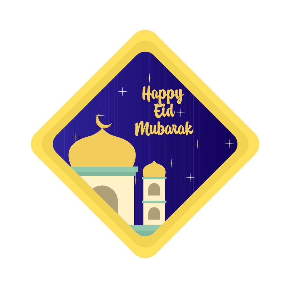 happy eid mubarak greetings badge illustration vector