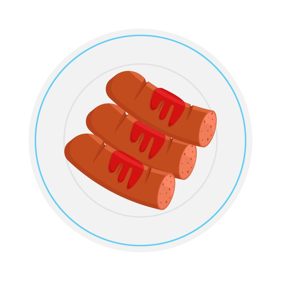 sausage sauce in plate illustration vector