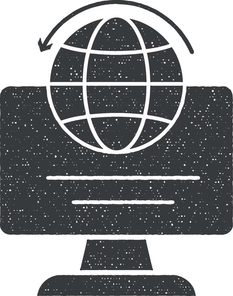 Global computer icon vector illustration in stamp style