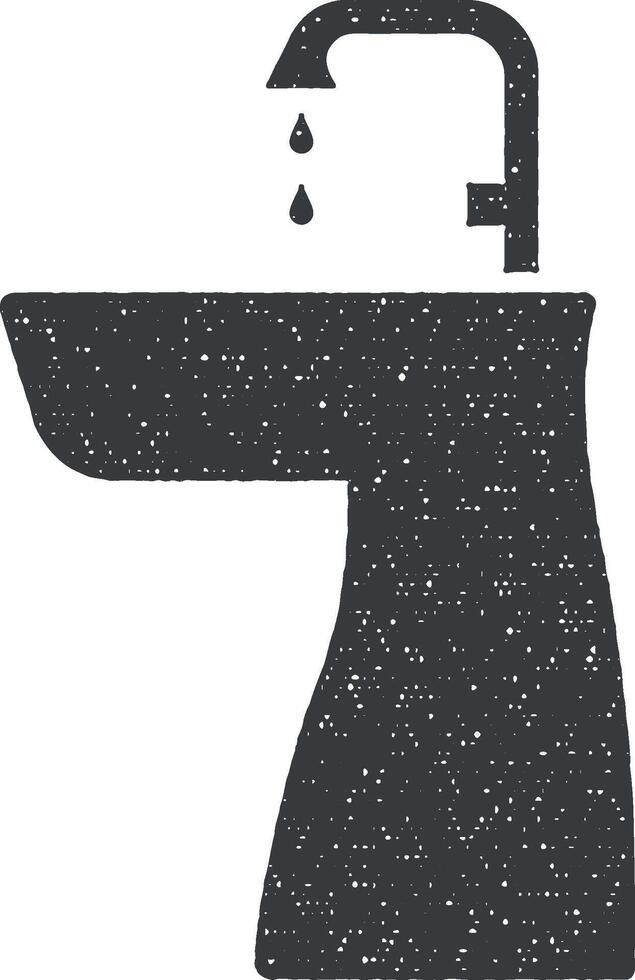 grifo, gota, lavabo icono vector ilustración en sello estilo