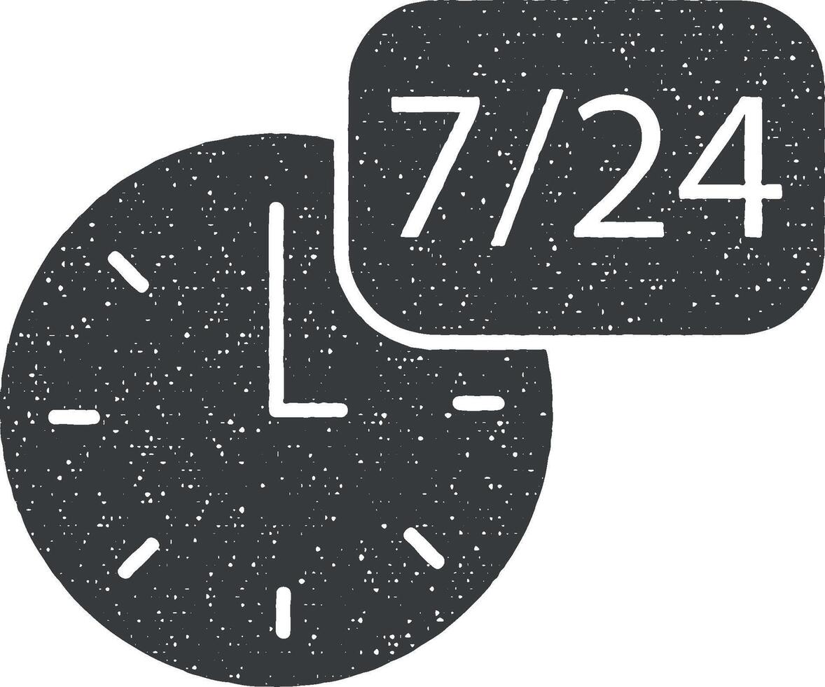 reloj 7 7 24 contacto icono vector ilustración en sello estilo