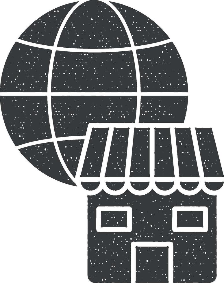 global compras negocio icono vector ilustración en sello estilo