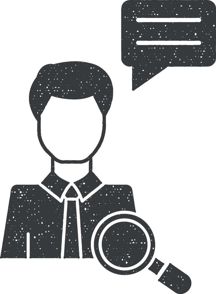 Search man chat icon vector illustration in stamp style