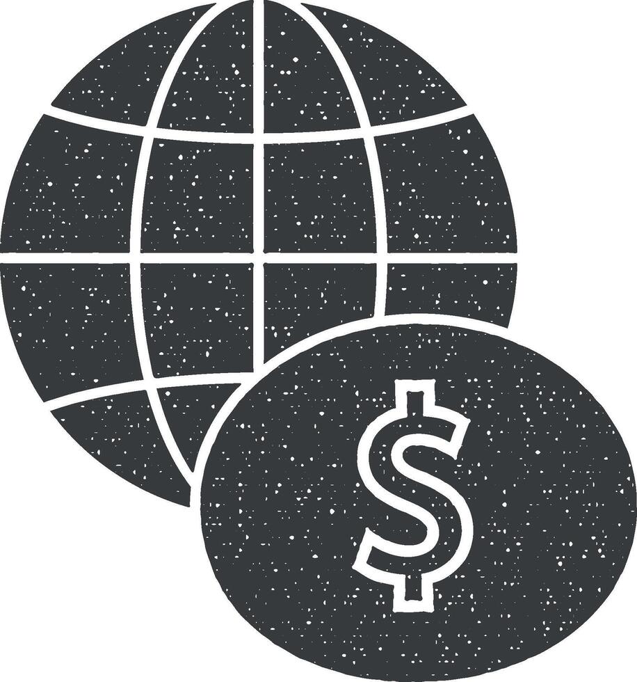 global dólar icono vector ilustración en sello estilo
