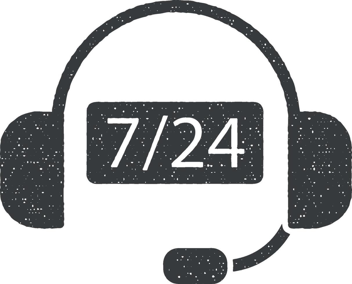 7 24 Headphone operator icon vector illustration in stamp style