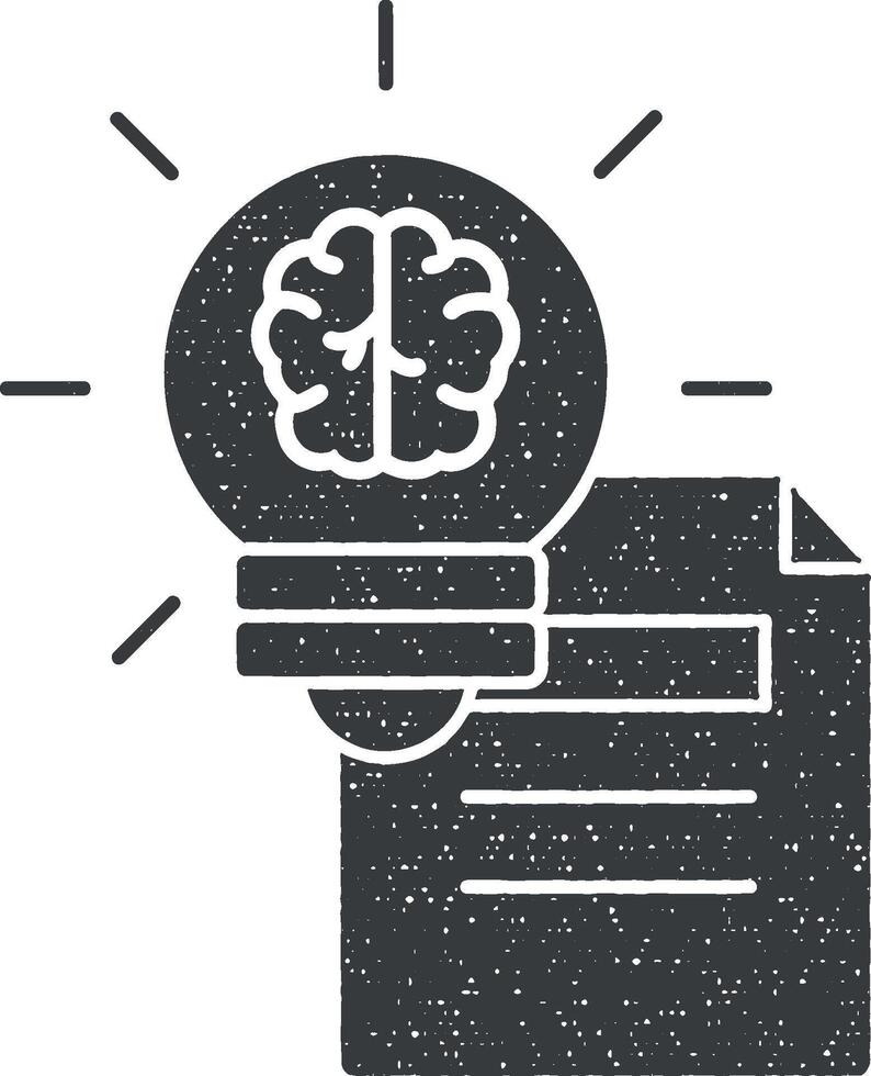 documento idea cerebro icono vector ilustración en sello estilo