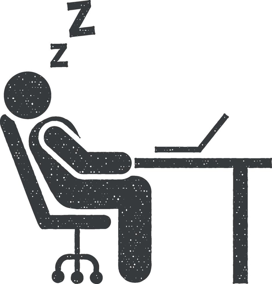 dormir, cansado, oficina, empresario icono vector ilustración en sello estilo