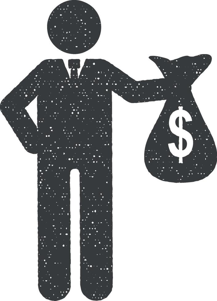 Businessman money sack rich icon vector illustration in stamp style