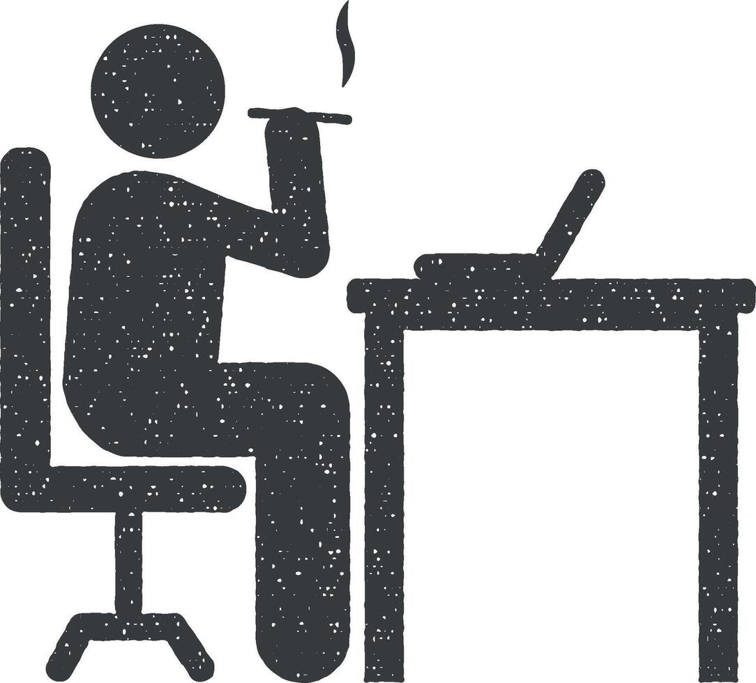 empresario oficina fumar lugar de trabajo icono vector ilustración en sello estilo