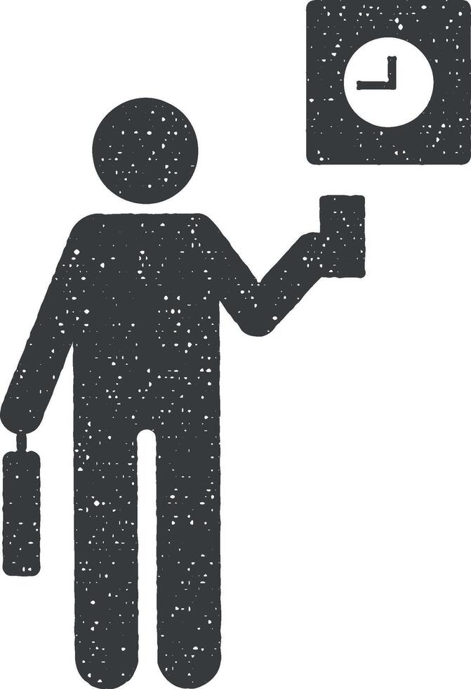 Businessman clock work card presentation icon vector illustration in stamp style