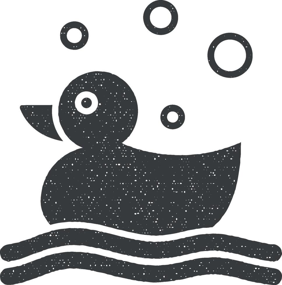 pato, juguete, ducha, espuma icono vector ilustración en sello estilo