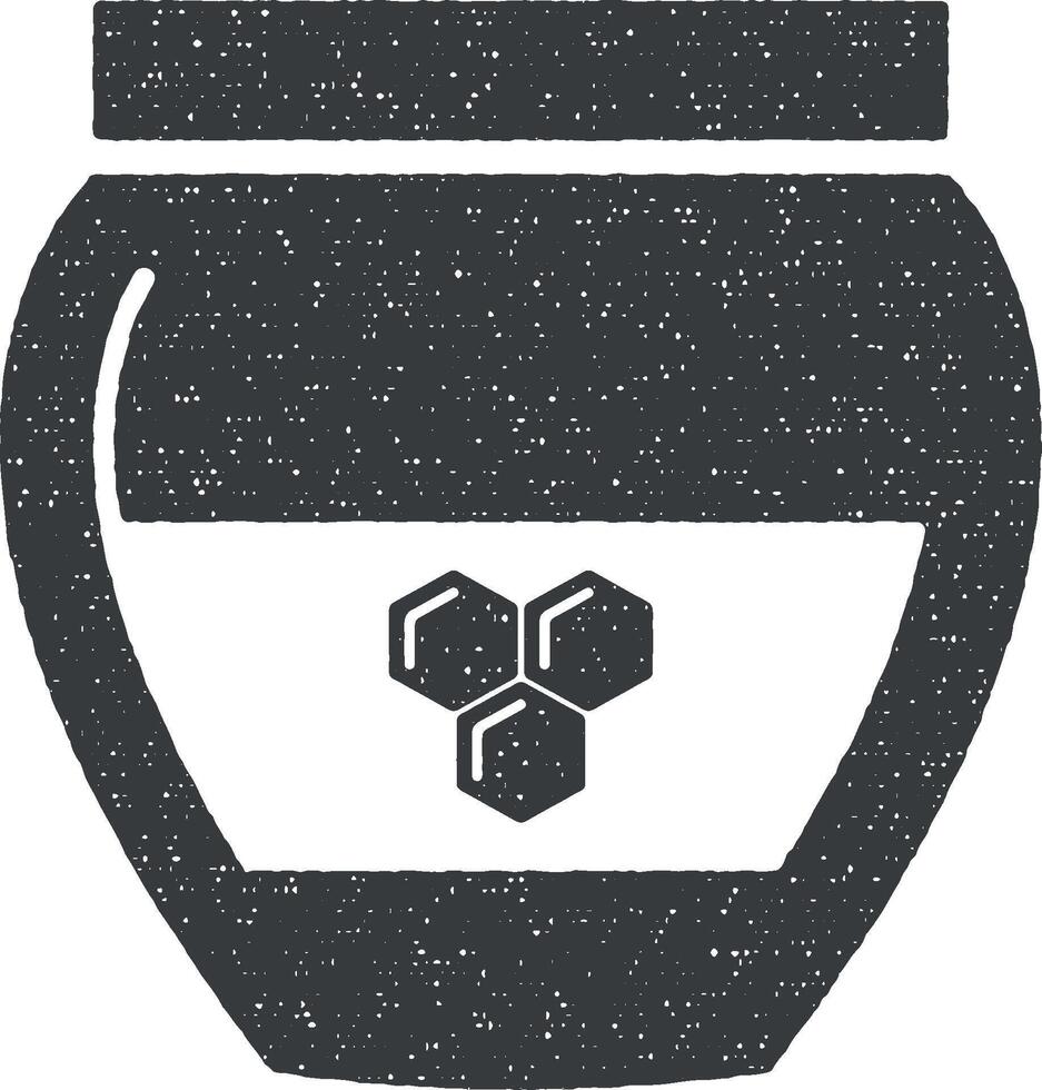 jar, honey, honeycomb icon vector illustration in stamp style